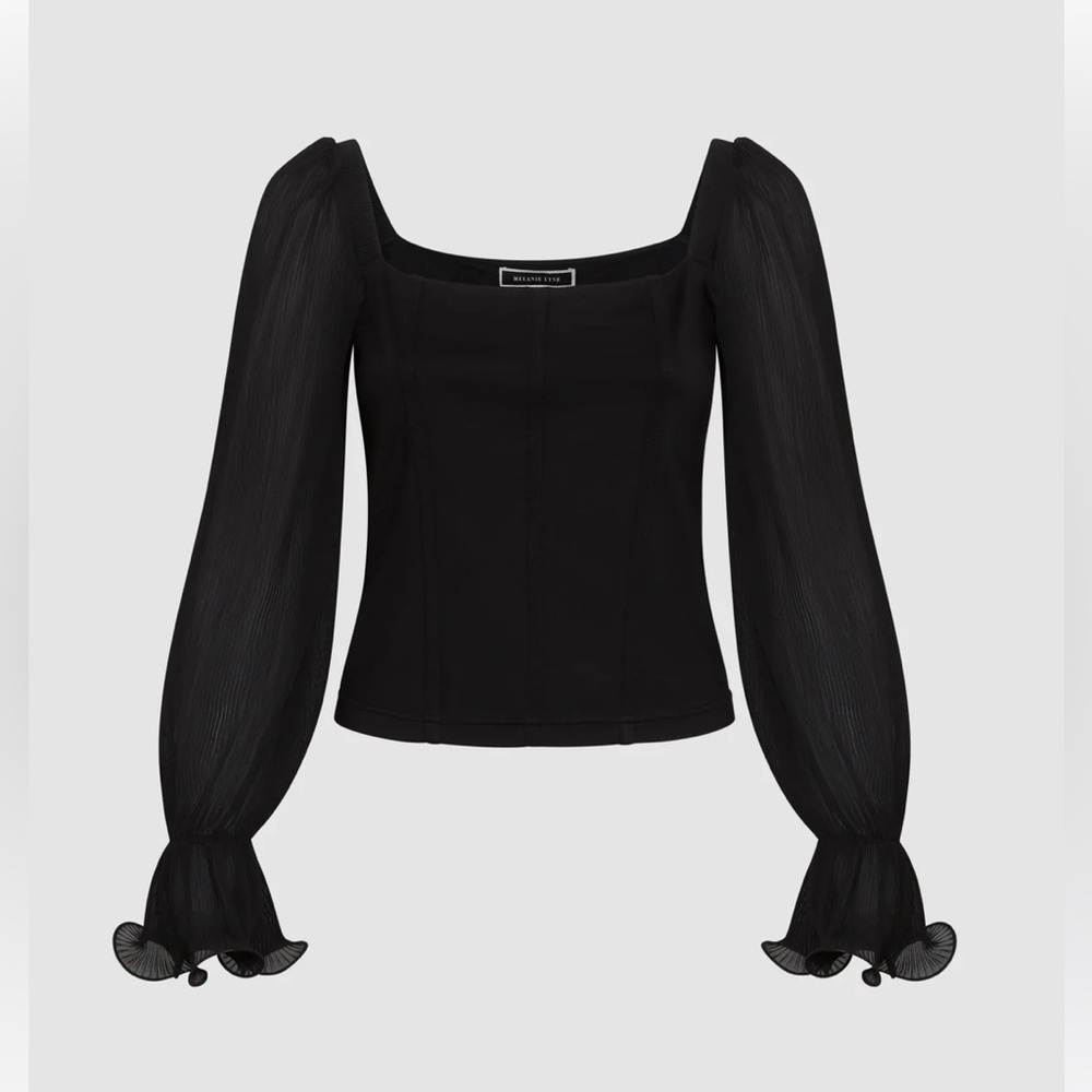 BNWT Black Square Neck Pleated Top - Picture 2 of 9